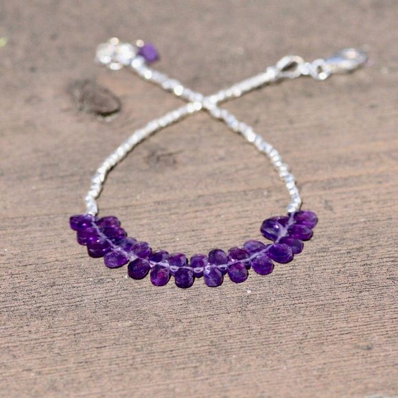 Handcrafted Natural Amethyst Bracelet Sterling Silver Karen Hill Tribe Beads - Picture 1 of 6